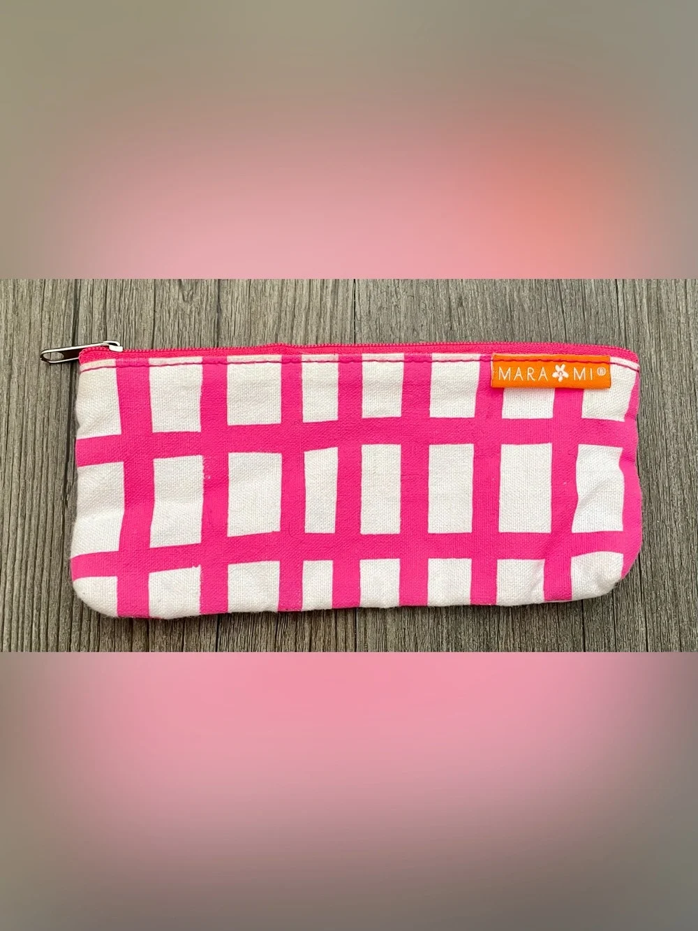 🩷 Mara Mi Hot Pink and White Geometric Canvas Pouch 🩷